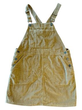 Tan Corduroy Overall Mini Dress M | Camel Pinafore Jumper